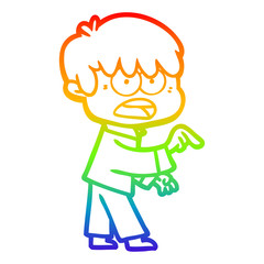 rainbow gradient line drawing worried cartoon boy