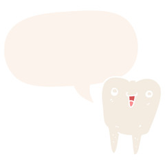 cartoon tooth and speech bubble in retro style