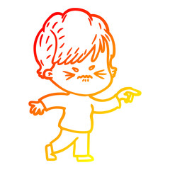 warm gradient line drawing cartoon frustrated woman