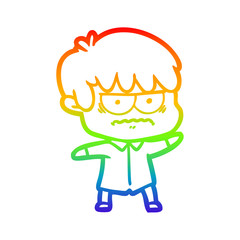 rainbow gradient line drawing annoyed cartoon boy