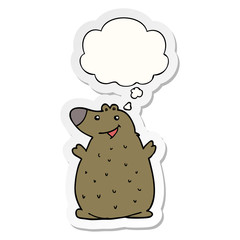 cartoon happy bear and thought bubble as a printed sticker
