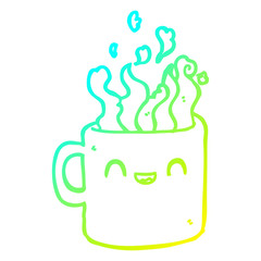 cold gradient line drawing cartoon hot cup of coffee