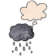 cartoon cloud raining and thought bubble in grunge texture pattern style
