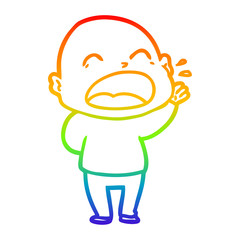 rainbow gradient line drawing cartoon shouting bald man