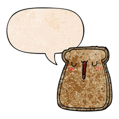 cartoon toast and speech bubble in retro texture style