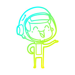 Fototapeta premium cold gradient line drawing happy cartoon astronaut