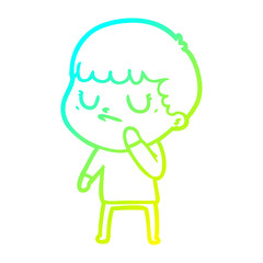 cold gradient line drawing cartoon grumpy boy