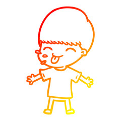 warm gradient line drawing cartoon boy sticking out tongue