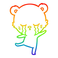rainbow gradient line drawing crying cartoon bear balancing