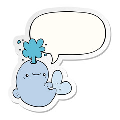 cartoon whale spouting water and speech bubble sticker