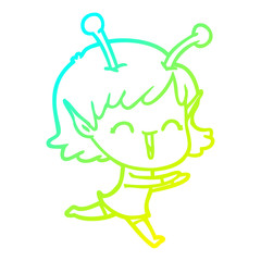 cold gradient line drawing cartoon alien girl laughing