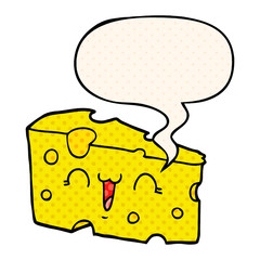 cartoon cheese and speech bubble in comic book style