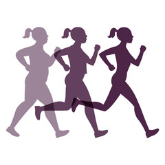 Obraz na płótnie Canvas Female transformation vector concept. Jogging weight loss woman