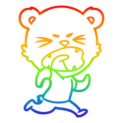 rainbow gradient line drawing angry cartoon bear running