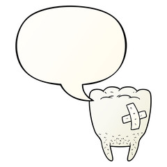 cartoon bad tooth and speech bubble in smooth gradient style