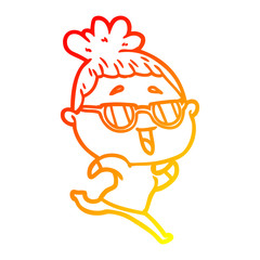 warm gradient line drawing cartoon happy woman wearing spectacles