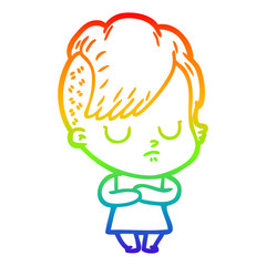 rainbow gradient line drawing cartoon woman