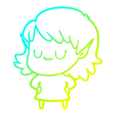 cold gradient line drawing happy cartoon elf girl