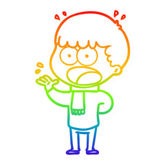 rainbow gradient line drawing cartoon shocked man