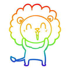rainbow gradient line drawing laughing lion cartoon