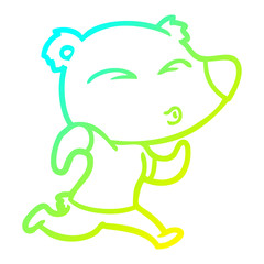 cold gradient line drawing cartoon jogging bear