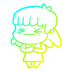 cold gradient line drawing cartoon angry girl