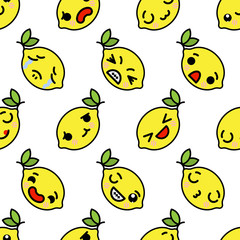 kawaii lemon with cute black eyes seamless pattern kawaii fruit with emotional faces seamless pattern