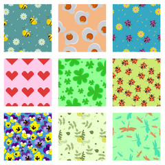 Fototapeta na wymiar Set of cute seamless patterns. For scrabbooking, fabric, wrapping paper. Vector graphics.