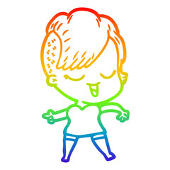 rainbow gradient line drawing happy cartoon girl