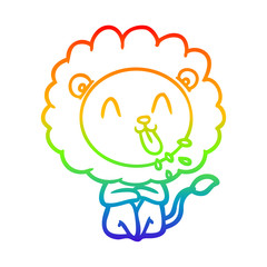 rainbow gradient line drawing happy cartoon lion