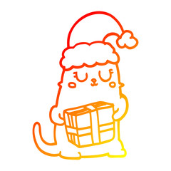 warm gradient line drawing cute cartoon christmas cat