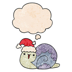 cute cartoon christmas snail and thought bubble in grunge texture pattern style