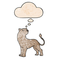 cartoon lioness and thought bubble in grunge texture pattern style