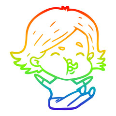 rainbow gradient line drawing cartoon girl pulling face