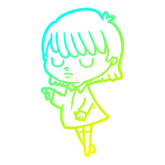 cold gradient line drawing cartoon woman