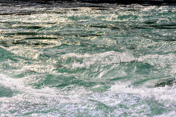 Scene view of turquoise Futaleufú river waves in Patagonia, Chile