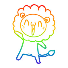rainbow gradient line drawing happy cartoon lion