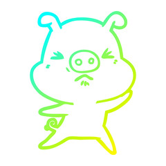 cold gradient line drawing cartoon angry pig