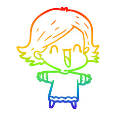 rainbow gradient line drawing cartoon happy woman