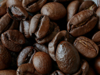 Macro Close-up of Roasted Coffee Beans, Background