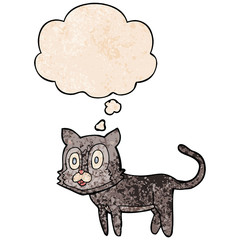 happy cartoon cat and thought bubble in grunge texture pattern style