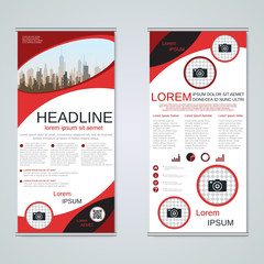 Modern roll-up business banners, two-sided flyer vector design template