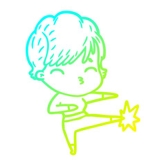 cold gradient line drawing cartoon woman thinking