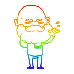 rainbow gradient line drawing cartoon dismissive man with beard frowning