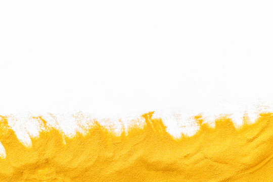 Modern design for blor with yellow sand texture on white background top view copyspace