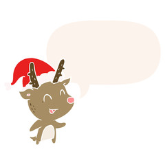 cartoon christmas reindeer and speech bubble in retro style