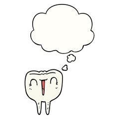 cartoon happy tooth and thought bubble