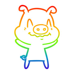 rainbow gradient line drawing nervous cartoon pig