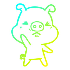 cold gradient line drawing cartoon angry pig