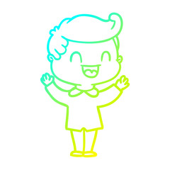 cold gradient line drawing cartoon happy man